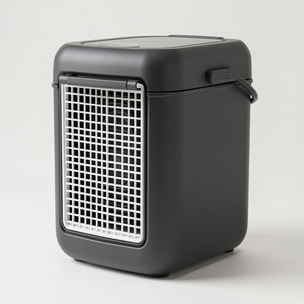 Evaporator Boneco E300, design compact gri-antracit cu grile albe, vatman ceramic antibacterian și rezervor detașabil de 7 litri