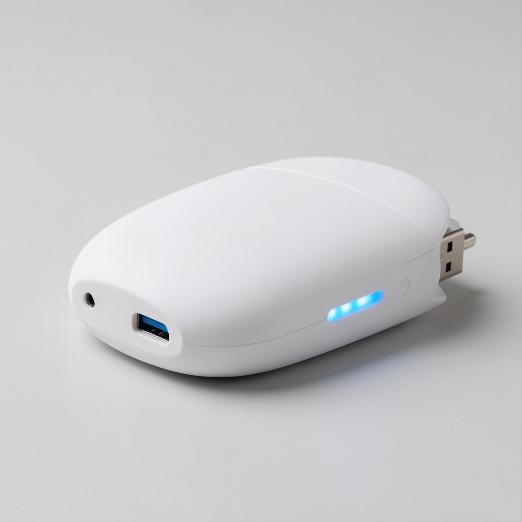 Umidificator Levoit Dual 200S cu ultrasunete, formă ovală elegantă albă, port USB lateral și indicator nivel apă iluminat în albastru