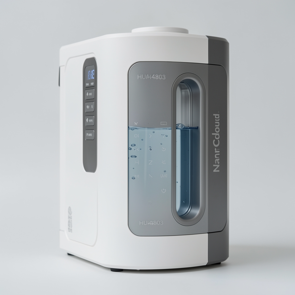 Umidificator Philips HU4803 cu filtru NanoCloud, carcasă albă cu accente gri, panou de control tactil și fereastră de vizualizare nivel apă