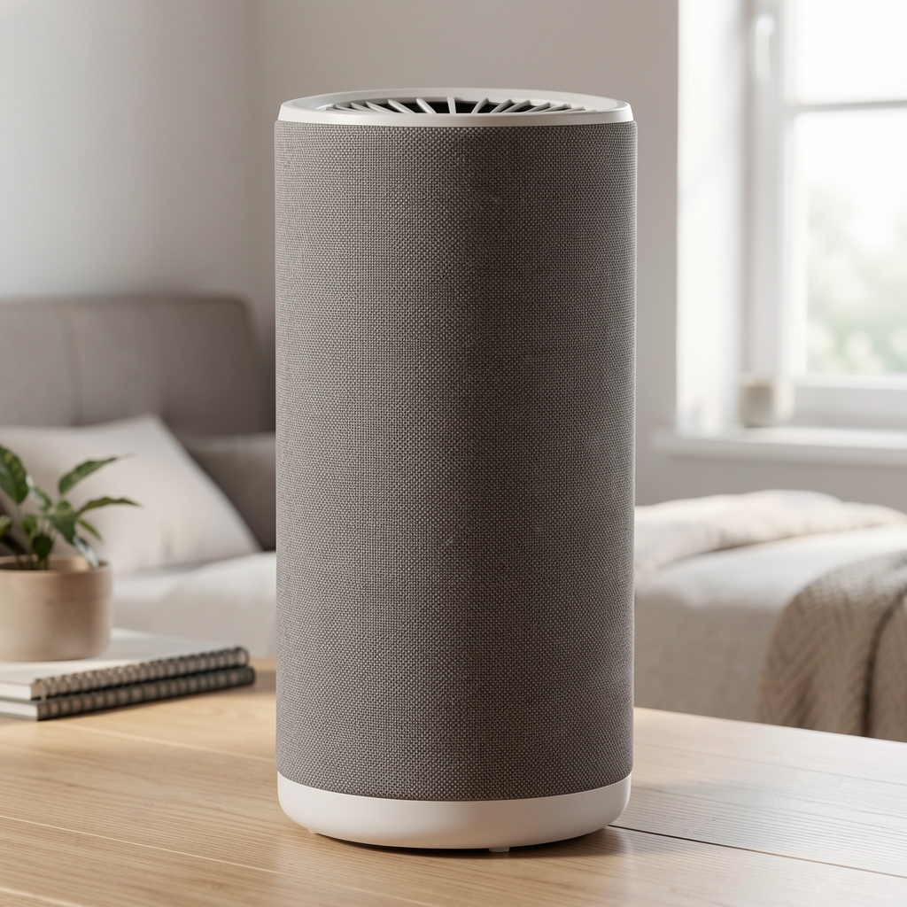 Purificator de aer Blueair Blue Pure 411i Max cu design cilindric textil lavabil, filtrare particulara si carbon, silentios, ideal pentru birou sau dormitor mic