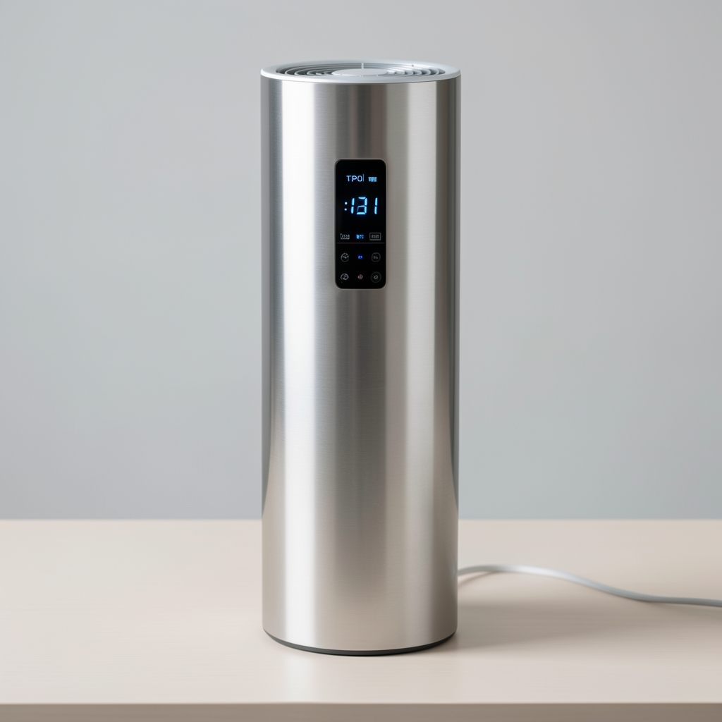 Purificator și ventilator Dyson Purifier Cool TP07 cu turn cilindric fara pale, finisaj nichel si alb, afisaj LED, funcție de răcire și purificare simultana