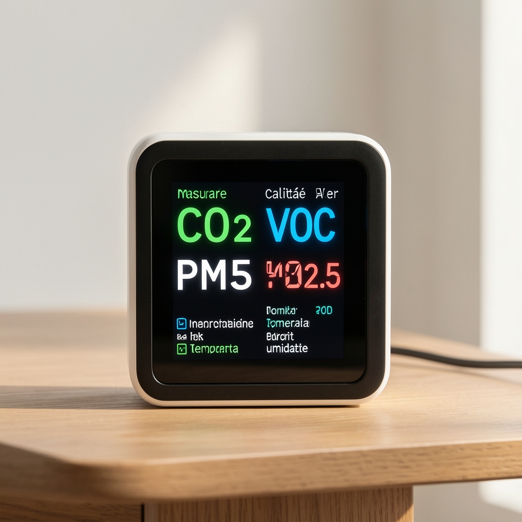 Senzor calitate aer Awair Element cu ecran OLED, masurare CO2 VOC PM2.5 temperatura umiditate
